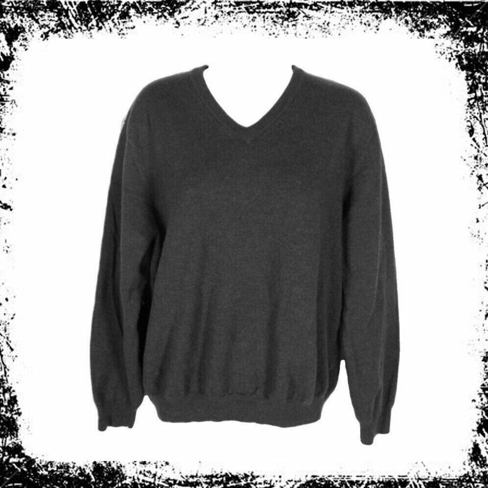Vintage 90's Club Room Estate Merino Wool Sweater Mens L Dark Gray V Neck Thick